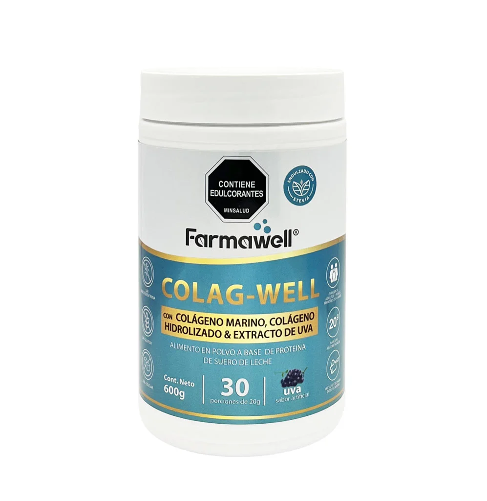 colágeno marino Colagwell con sabor a uva - Farmawell colágeno marino hidrolizado con resveratrol ColagWell
