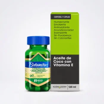 Combo citrato de magnesio Botanitas x 90 cápsulas con aceite de coco y vitamina E Kosmoderm 120 ml de regalo
