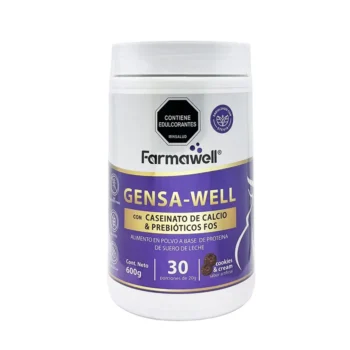 Tarro de Gensawell Farmawell alimento en polvo con caseinato de calcio y prebioticos FOS 600g