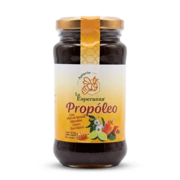 Frasco de propoleo apiario la esperanza con miel de abejas limon y eucalipto 320g