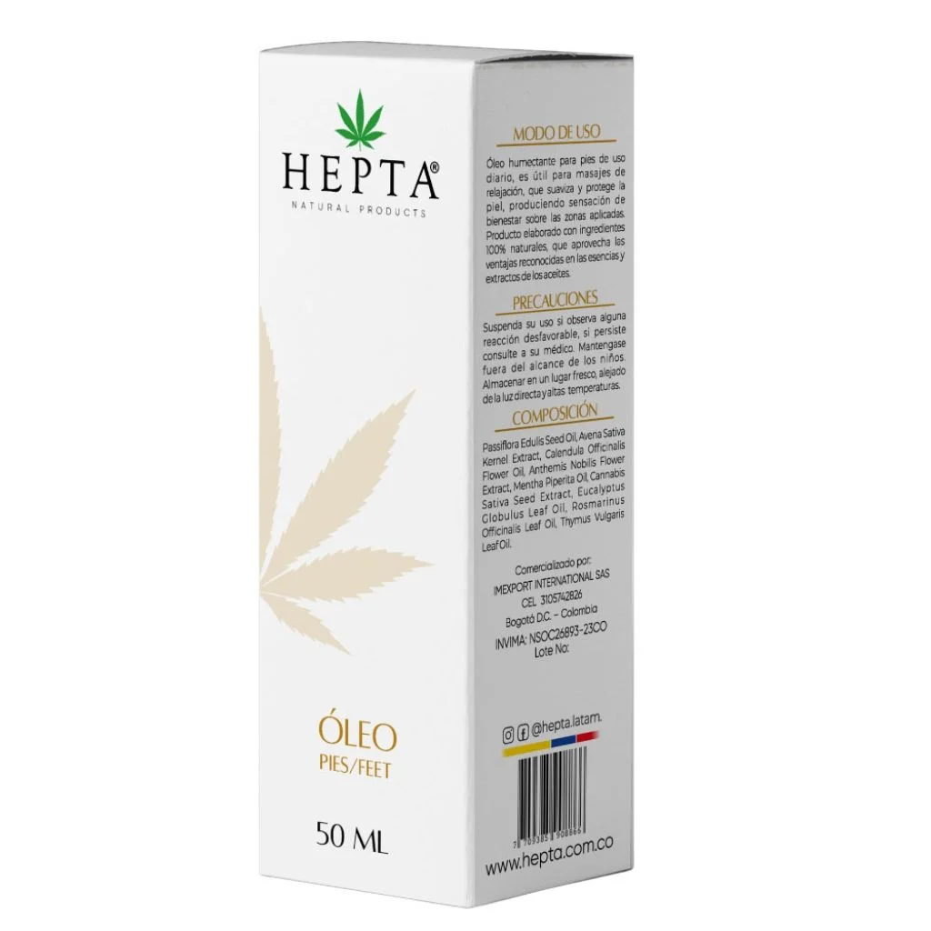 Fórmula Fresca y Regeneradora Composición natural con menta eucalipto y caléndula óleo para pies HEPTA