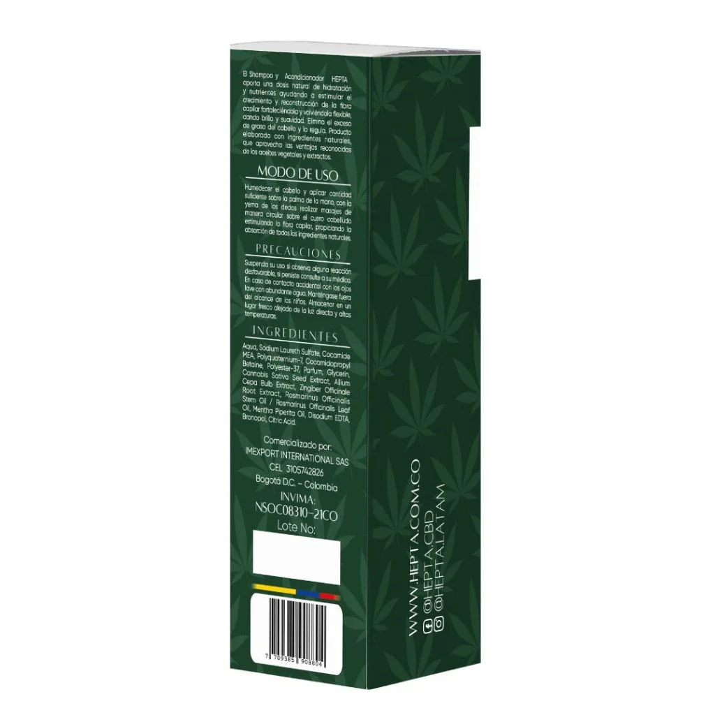 Nutrición y Brillo Natural Shampoo Heptan For Men Ingredientes naturales romero y cannabis para reconstrucción fibra capilar HEPTA